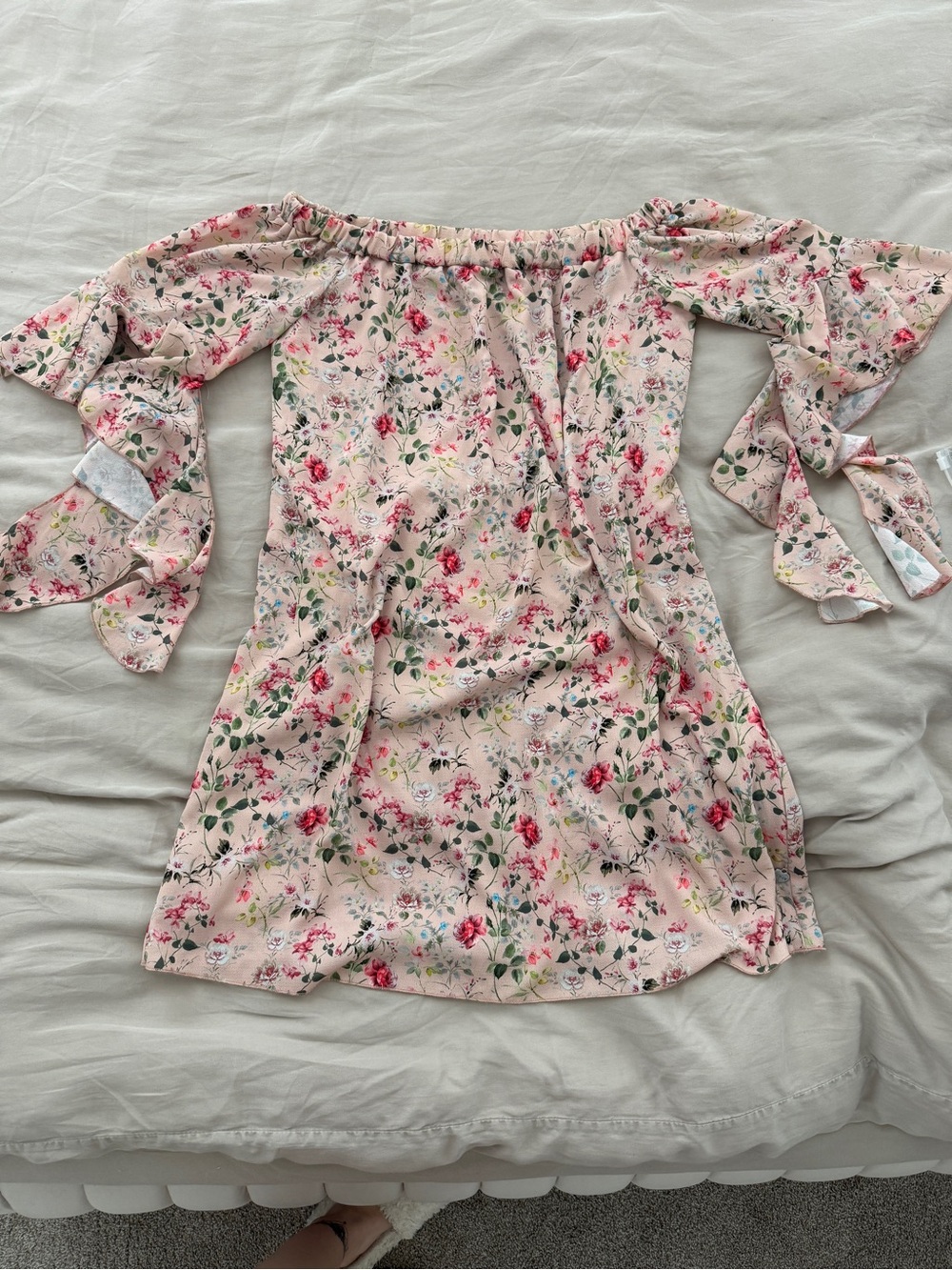 Cream Floral Off-Shoulder Dress